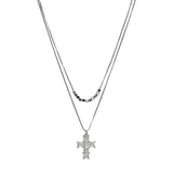 105452, CROSS CUBIC ZIRCONIA CHARM DOUBLE LAYERED NECKLACE