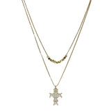 105452, CROSS CUBIC ZIRCONIA CHARM DOUBLE LAYERED NECKLACE