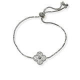 105458, CLOVER CUBIC ZIRCONIA ACCENT DESIGNER INSPIRED ADJUSTABLE BRACELET