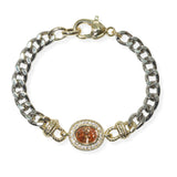 105459, 14K GOLD PLATED, OVAL CUBIC ZIRCONIA ACCENT DESIGNER INSPIRED CHAIN BRACELET