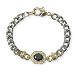 105459, 14K GOLD PLATED, OVAL CUBIC ZIRCONIA ACCENT DESIGNER INSPIRED CHAIN BRACELET