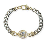 105459, 14K GOLD PLATED, OVAL CUBIC ZIRCONIA ACCENT DESIGNER INSPIRED CHAIN BRACELET