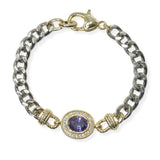 105459, 14K GOLD PLATED, OVAL CUBIC ZIRCONIA ACCENT DESIGNER INSPIRED CHAIN BRACELET