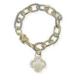 105463, MOTHER OF PEARL CLOVER CHARM DESIGNER INSPIRED CHAIN MAGNETIC CLOSURE BRACELET