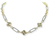 105467, 14K GOLD PLATED, CLOVER ACCENT DESIGNER INSPIRED NECKLACE