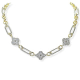 105468, 14K GOLD PLATED, CLOVER CUBIC ZIRCONIA ACCENT DESIGNER INSPIRED NECKLACE