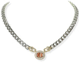 105470, 14K GOLD PLATED, OVAL CUBIC ZIRCONIA ACCENT DESIGNER INSPIRED CHAIN NECKLACE