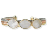 105475, 14K GOLD PLATED, TRIPLE OVAL SHAPE ACCENT DESIGNER INSPIRED CUFF BRACELET