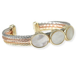 105475, 14K GOLD PLATED, TRIPLE OVAL SHAPE ACCENT DESIGNER INSPIRED CUFF BRACELET