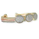 105475, 14K GOLD PLATED, TRIPLE OVAL SHAPE ACCENT DESIGNER INSPIRED CUFF BRACELET