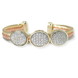 105475, 14K GOLD PLATED, TRIPLE OVAL SHAPE ACCENT DESIGNER INSPIRED CUFF BRACELET