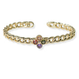 105476, 14K GOLD PLATED, CLOVER CUBIC ZIRCONIA ACCENT DESIGNER INSPIRED CHAIN CUFF BRACELET