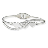 105482, PAVE HEART CRYSTAL RHINESTONE ACCENT STAINLESS STEEL MID OPEN BRACELET