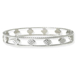105483, CLOVER PAVE CRYSTAL RHINESTONE ACCENT STAINLESS STEEL BANGLE BRACELET