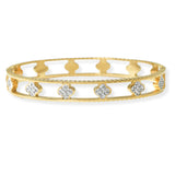105483, CLOVER PAVE CRYSTAL RHINESTONE ACCENT STAINLESS STEEL BANGLE BRACELET