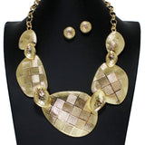 105518, GEOMETRIC CHECKERED TEXTURE METAL NECKLACE