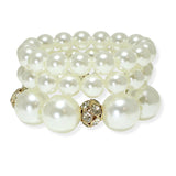 105521, CHUNKY PEARL MULTI LAYERED STRETCH BRACELET WITH FIREBALL ACCENT