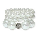 105521, CHUNKY PEARL MULTI LAYERED STRETCH BRACELET WITH FIREBALL ACCENT
