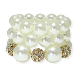 105522, CHUNKY PEARL MULTI LAYERED STRETCH BRACELET WITH FIREBALL ACCENT