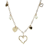 105527, LOVE IS HEART, CUTOUT HEART AND FRESHWATER PEARL CHARM NECKLACE