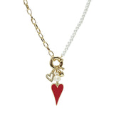 105529, ENAMEL HEART, PAVE HEART AND FRESHWATER PEARL CHARM PENDANT NECKLACE