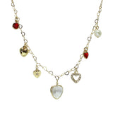 105530, CRYSTAL HEART, PAVE HEART AND PEARL MULTI CHARM NECKLACE