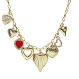 105531, HEART LOCKET, PAVE HEART AND ENAMEL HEART MULTI CHARM NECKLACE