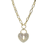 105532, PAVE HEART LOCK PENDANT NECKLACE