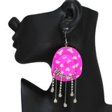 105539, COW PRINT COWBOY HAT WITH CRYSTAL RHINESTONE DANGLE EARRING