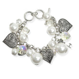 105545, FILIGREE HEART CHARM WITH PEARL TOGGLE BRACELET