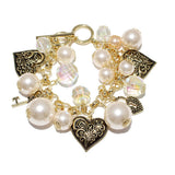 105545, FILIGREE HEART CHARM WITH PEARL TOGGLE BRACELET