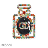105550, DOUBLE RING ACCENT PERFUME BOTTLE CRYSTAL RHINESTONE PIN BROOCH