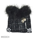 105551, NUMBER 5, FLOWER ACCENT TWEED FUR SWEATER PIN BROOCH