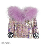 105551, NUMBER 5, FLOWER ACCENT TWEED FUR SWEATER PIN BROOCH