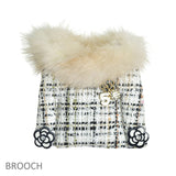 105551, NUMBER 5, FLOWER ACCENT TWEED FUR SWEATER PIN BROOCH