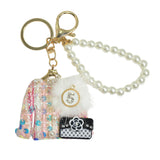 105552, SEQUIN ACCENT TWEED SWEATER WITH NUMBER 5, PURSE AND PEARL KEYCHAIN