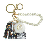 105552, SEQUIN ACCENT TWEED SWEATER WITH NUMBER 5, PURSE AND PEARL KEYCHAIN