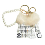 105553, NUMBER 5, FLOWER ACCENT TWEED FUR SWEATER WITH PEARL KEYCHAIN