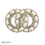 105554, DOUBLE RING FAUX LEATHER WITH CRYSTAL RHINESTONE ACCENT PIN BROOCH