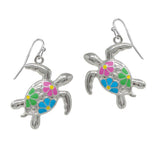 105558, SEA TURTLE FLOWER ENAMEL ACCENT DANGLE EARRING