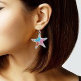 105559, STARFISH FLOWER ENAMEL ACCENT DANGLE EARRING