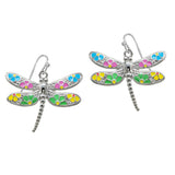 105561, DRAGONFLY FLOWER ENAMEL ACCENT DANGLE EARRING