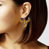 105571, WESTERN STEER HEAD EMBOSSED FAUX LEATHER DANGLE EARRING