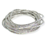 105581, 12 PIECES CRYSTAL RHINESTONE LINE MULTI LAYERED STRETCH BRACELET