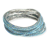 105581, 12 PIECES CRYSTAL RHINESTONE LINE MULTI LAYERED STRETCH BRACELET