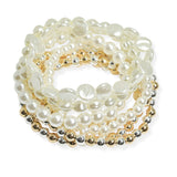 105583, FRESHWATER PEARL WITH BALL BEADED MULTI LAYERED STRETCH BRACELET