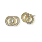 105587, DOUBLE RING MICRO PAVE CUBIC ZIRCONIA DESIGNER INSPIRED STUD EARRING