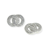 105587, DOUBLE RING MICRO PAVE CUBIC ZIRCONIA DESIGNER INSPIRED STUD EARRING