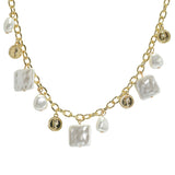105598, COIN AND FRESHWATER PEARL MULTI CHARM NECKLACE