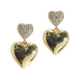 105607, PAVE RHINESTONE ACCENT WITH PUFFY HEART DANGLE EARRING